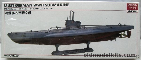 Academy 1/150 U-581 Type IX-B U-Boat Submarine - Static or Motorized with Diving Action, 1410 plastic model kit